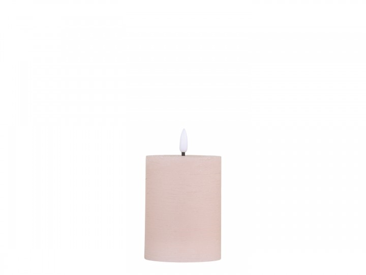Bloklys LED inkl. batteri - Støvet Rosa - H10/Ø7,5 cm