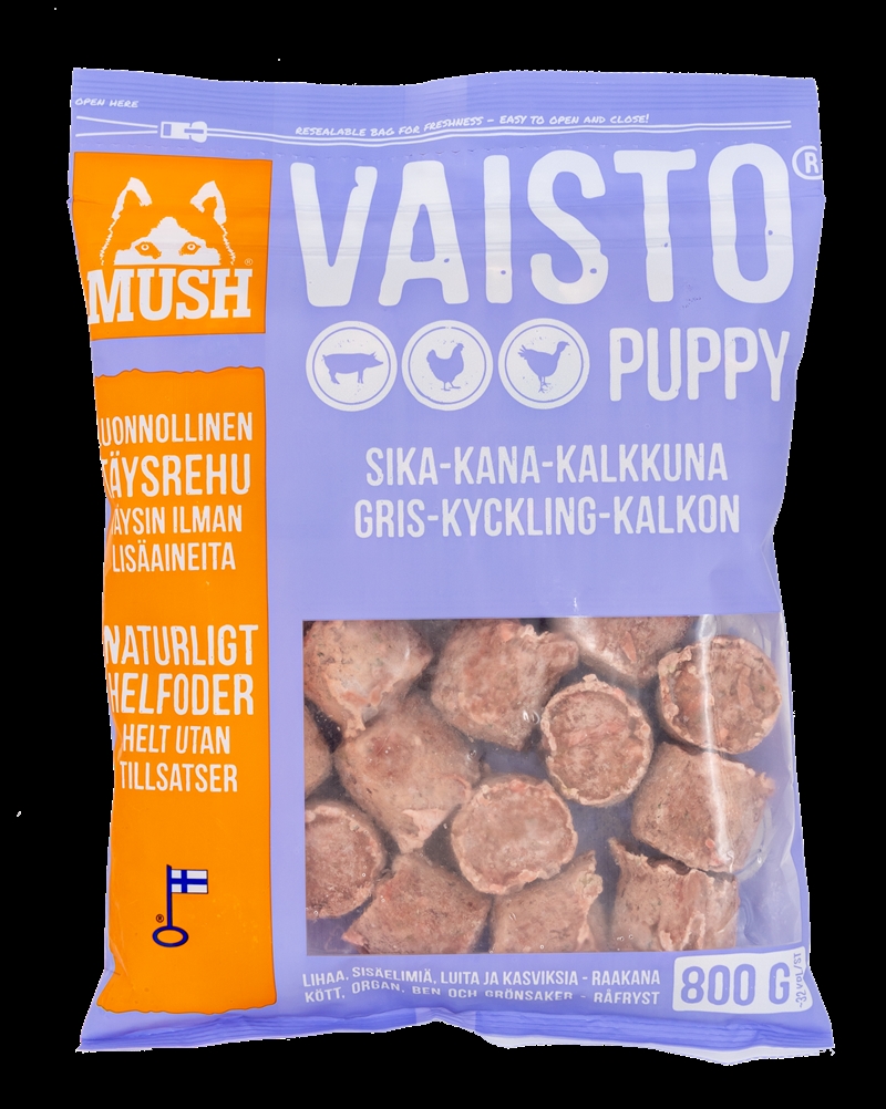 MUSH Vaisto® Puppy Lyslilla - Gris-Kalkun-Kylling - 800 g