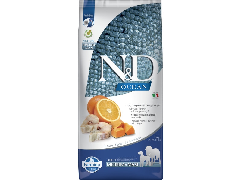 N&D Ocean Codfish, Pumpkin & Orange - Medium & Maxi adult - 12 KG - Hundefoder