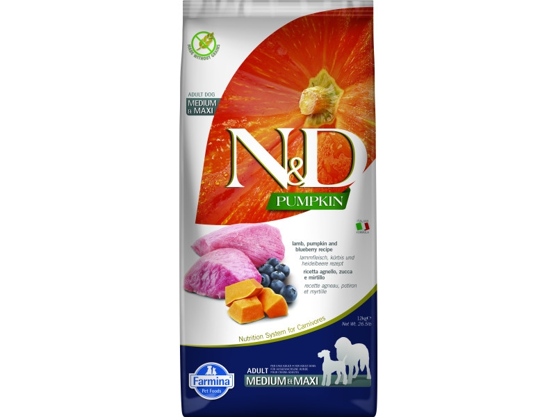 N&D Pumpkin Lamb & Blueberry - Medium & Maxi adult - 12 KG - Hundefoder 